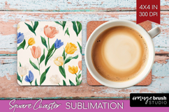 Floral Square Coaster - Spring Flowers Coaster PNG Product Image 1