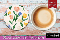 Floral Round Coaster - Spring Flowers Coaster PNG Product Image 1