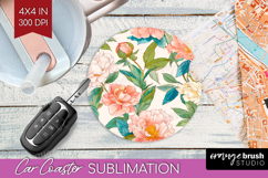 Floral Car Coaster - Spring Flowers Coaster PNG Sublimation Product Image 1