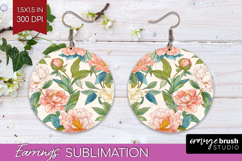 Floral Round Earrings - Spring Flowers PNG Sublimation Product Image 1