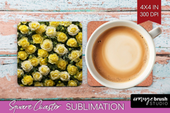 Pastel Floral Square Coaster - Flower Field Coaster PNG Product Image 1