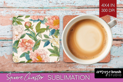 Floral Square Coaster - Spring Flowers Coaster PNG Product Image 1