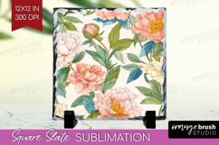 Floral Slate PNG - Spring Flowers Square Slate Sublimation Product Image 1