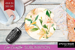 Floral Car Coaster - Spring Flowers Coaster PNG Sublimation Product Image 1