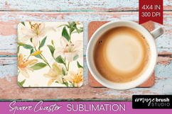 Floral Square Coaster - Spring Flowers Coaster PNG Product Image 1