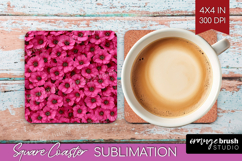 Pastel Floral Square Coaster - Flower Field Coaster PNG Product Image 1