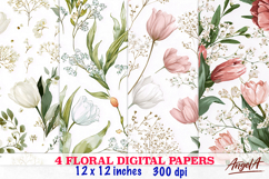 Floral digital paper tulip / summer flowers seamless pattern Product Image 1