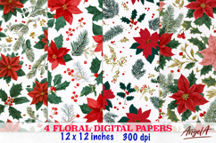 Christmas digital papers Floral digital paper, poinsettia Product Image 1