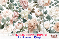 Pastel Floral digital paper / roses flowers seamless pattern Product Image 1
