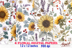 Summer Floral digital paper, sunflowers seamless pattern Product Image 1