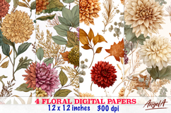 Floral digital paper / autumn flowers seamless pattern Product Image 1