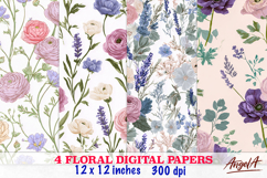 Retro Floral digital paper / summer flowers seamless pattern Product Image 1
