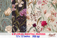 Retro Floral digital paper / summer flowers seamless pattern Product Image 1