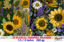 Summer Floral digital paper, seamless pattern, sunflowers Product Image 1