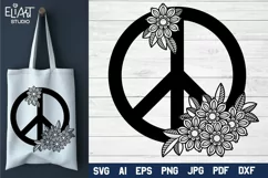 Peace Sign SVG Design with Flowers for T-shirts, Mugs, Bag, Decals, Wall Art, Gifts. This Summer Floral Design is compatible with Cricut and Silhouette Machines