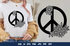 Peace Sign SVG Design with Flowers for T-shirts, Mugs, Bag, Decals, Wall Art, Gifts. This Summer Floral Design is compatible with Cricut and Silhouette Machines
