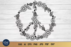Peace Sign SVG Design with Flowers for T-shirts, Mugs, Bag, Decals, Wall Art, Gifts. This Summer Floral Design is compatible with Cricut and Silhouette Machines