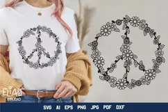 Peace Sign SVG Design with Flowers for T-shirts, Mugs, Bag, Decals, Wall Art, Gifts. This Summer Floral Design is compatible with Cricut and Silhouette Machines