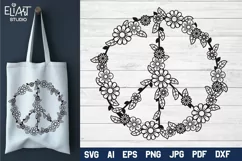 Peace Sign SVG Design with Flowers for T-shirts, Mugs, Bag, Decals, Wall Art, Gifts. This Summer Floral Design is compatible with Cricut and Silhouette Machines