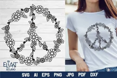 Peace Sign SVG Design with Flowers for T-shirts, Mugs, Bag, Decals, Wall Art, Gifts. This Summer Floral Design is compatible with Cricut and Silhouette Machines