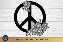 Peace Sign SVG Design with Flowers for T-shirts, Mugs, Bag, Decals, Wall Art, Gifts. This Summer Floral Design is compatible with Cricut and Silhouette Machines