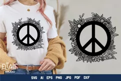 Peace Sign SVG Design with Flowers for T-shirts, Mugs, Bag, Decals, Wall Art, Gifts. This Summer Floral Design is compatible with Cricut and Silhouette Machines