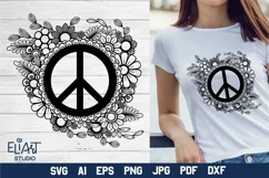 Peace Sign SVG Design with Flowers for T-shirts, Mugs, Bag, Decals, Wall Art, Gifts. This Summer Floral Design is compatible with Cricut and Silhouette Machines