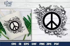 Peace Sign SVG Design with Flowers for T-shirts, Mugs, Bag, Decals, Wall Art, Gifts. This Summer Floral Design is compatible with Cricut and Silhouette Machines