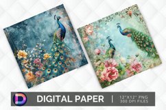 Floral Peacock Digital Paper Product Image 1