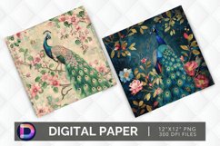 Floral Peacock Digital Paper Product Image 1