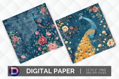 Floral Peacock Digital Paper Product Image 1