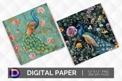 Floral Peacock Digital Paper Product Image 1
