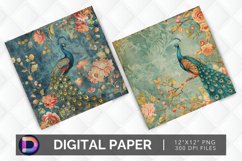 Floral Peacock Digital Paper Product Image 1