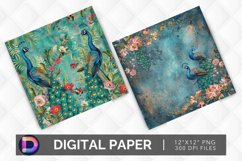 Floral Peacock Digital Paper Product Image 1
