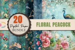 Floral Peacock Digital Paper Bundle Product Image 1