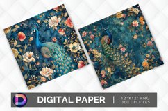 Floral Peacock Digital Paper Product Image 1