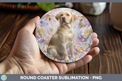 GorgeousFloral Pearl Dog Round Coaster design.