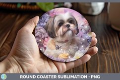 GorgeousFloral Pearl Dog Round Coaster design.
