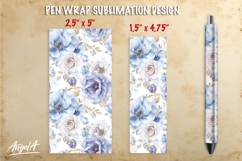 Blue floral pen wrap sublimation, teacher pen wrap, peonies Product Image 1