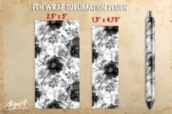 Summer flowers pen wrap sublimation, black roses pen PNG Product Image 1