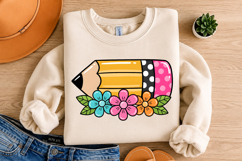 Floral Pencil Teacher PNG, Back To School Design Product Image 3