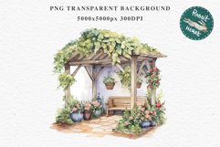 Floral Pergola Flowers Arch Garden Clipart Victorian Cozy Art Watercolor Transparent wedding invitation shirt designs sublimation printable bloom architecture