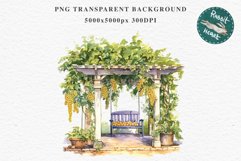 Floral Pergola Flowers Arch Garden Clipart Victorian Cozy Art Watercolor Transparent wedding invitation shirt designs sublimation printable bloom architecture