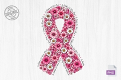 Floral Pink Ribbon Awareness Clipart PNG Product Image 2