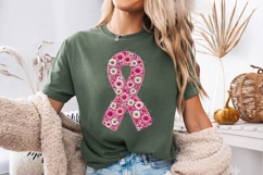 Floral Pink Ribbon Awareness Clipart PNG Product Image 3