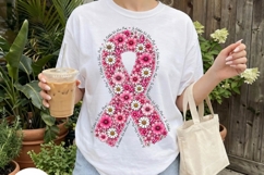 Floral Pink Ribbon Awareness Clipart PNG Product Image 1