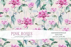 Pink roses seamless pattern / Digital paper - 1 JPEG file Product Image 1