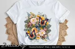 Flowers PNG Sublimation Floral Butterflies Clipart PNG JPG Product Image 2