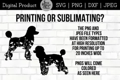 Floral Standard Poodle Dog SVG Digital Files features two different poodle designs with wildflowers inside the dog silhouette.  Directions given for using PNG for printing or sublimating projects