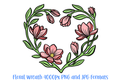 Floral Poppy Style Flower Graphic Outline Floral Wreath Clipart PNG